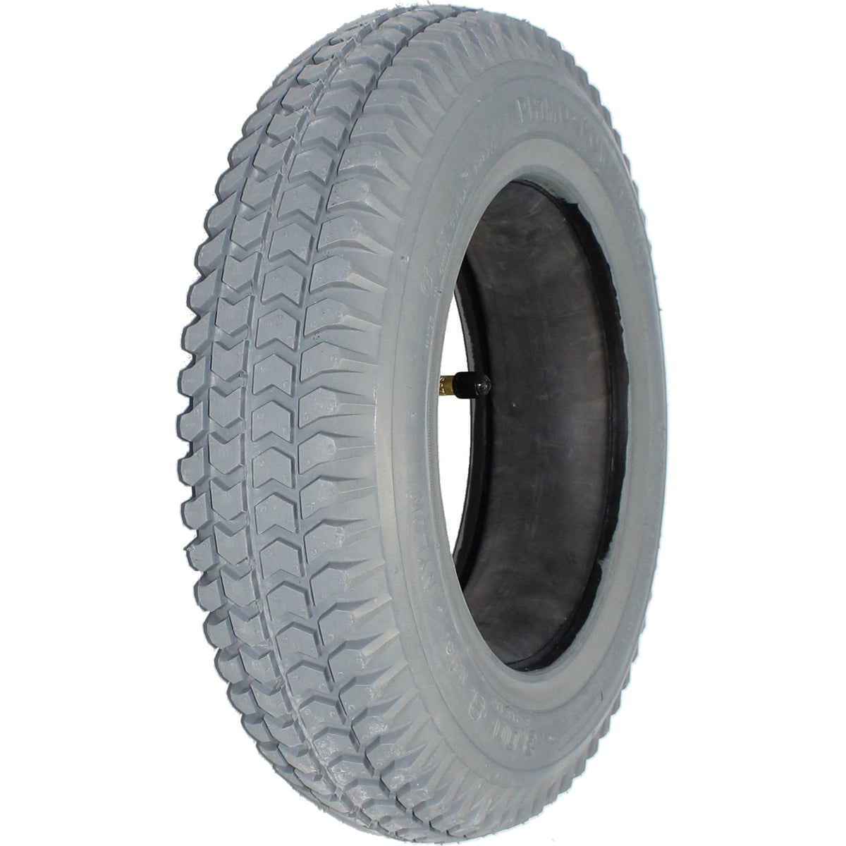 This 14 x 3 in. (3.00-8) Primo Powertrax Pneumatic wheelchair tire is standard on many wheelchair models