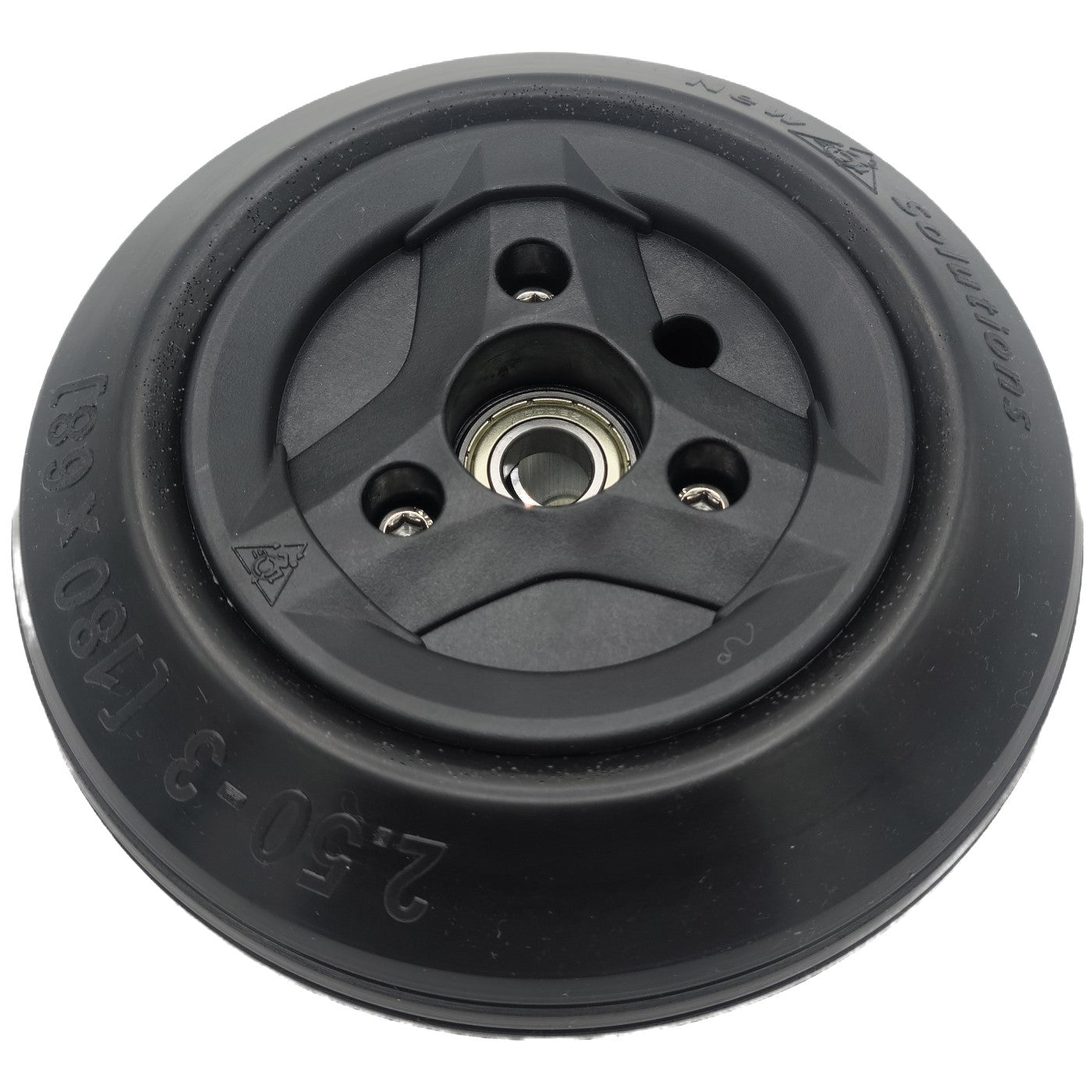 2.50-3 (180 x 68) Caster Wheel for Permobil M1 M3 Wheelchair - Angled view showing offset bearing
