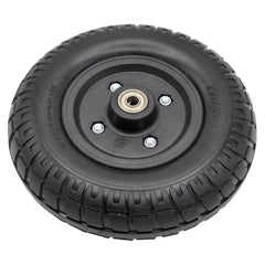 Angled view of the 200x50 Merits caster wheel assembly with solid PU tire. Fits Regal and Dualer scooters.