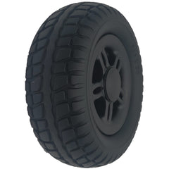 Angled view of the 200x70 Drive Wheel Assembly for Merits Roadster Mobility Scooter in black