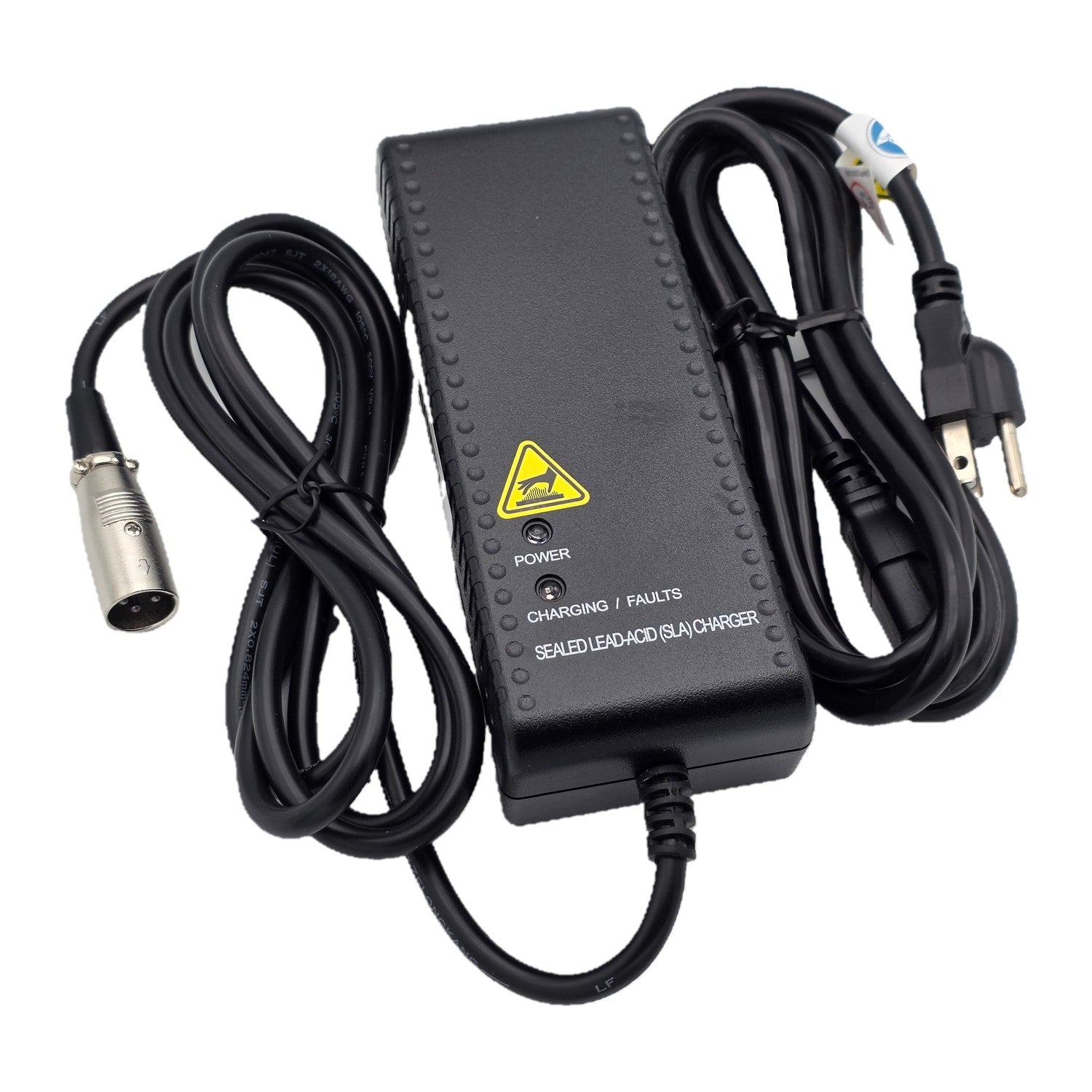 Top view of the replacement 24V 3.5A Battery Charger for Power Chairs and Mobility Scooters (UPG 71641 / 24BC3500T-4)