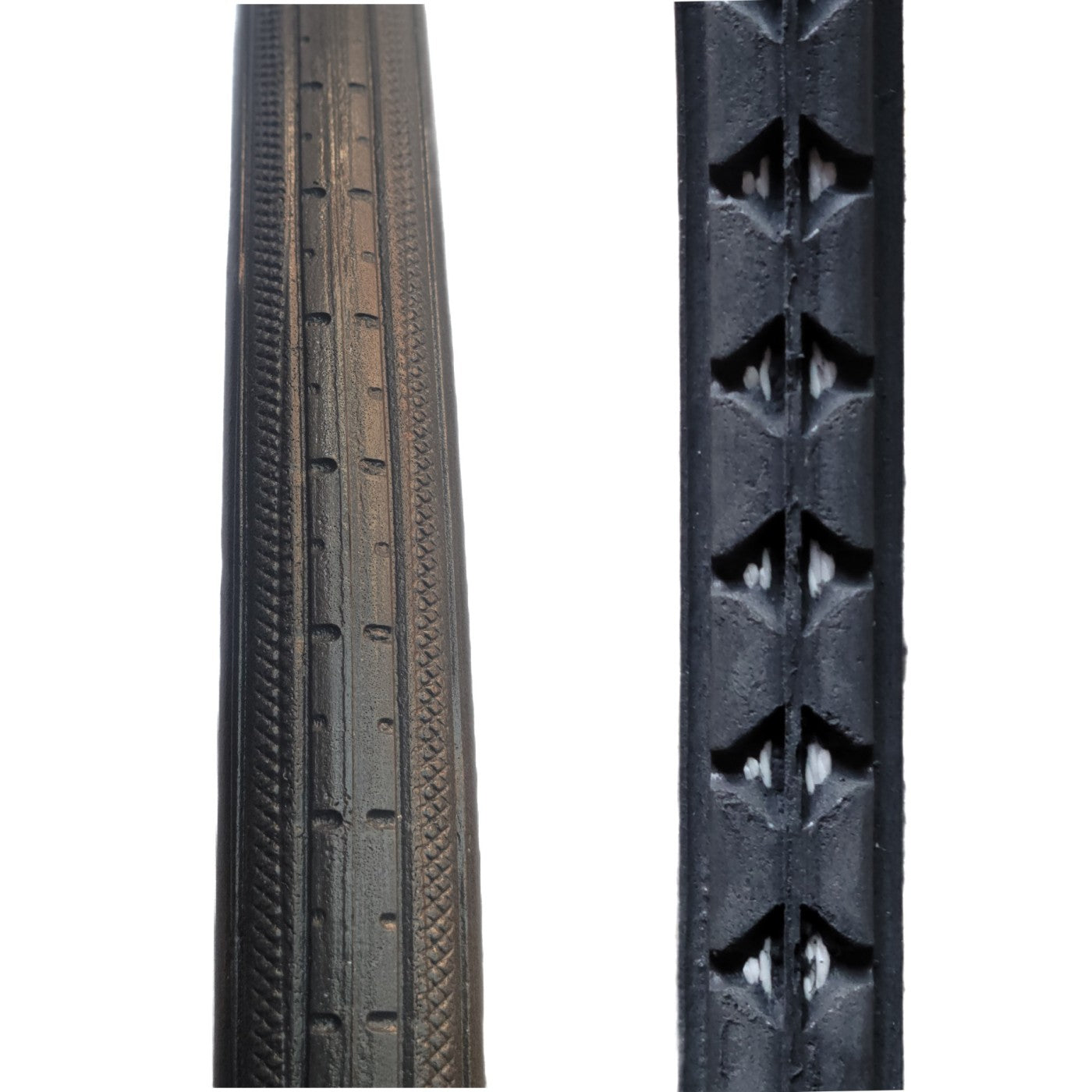 Close up view of the 24 x 1 1/4 in. (32-540) Aero-Flex Urethane Wheelchair Round Tire showing rounded tread and white cords