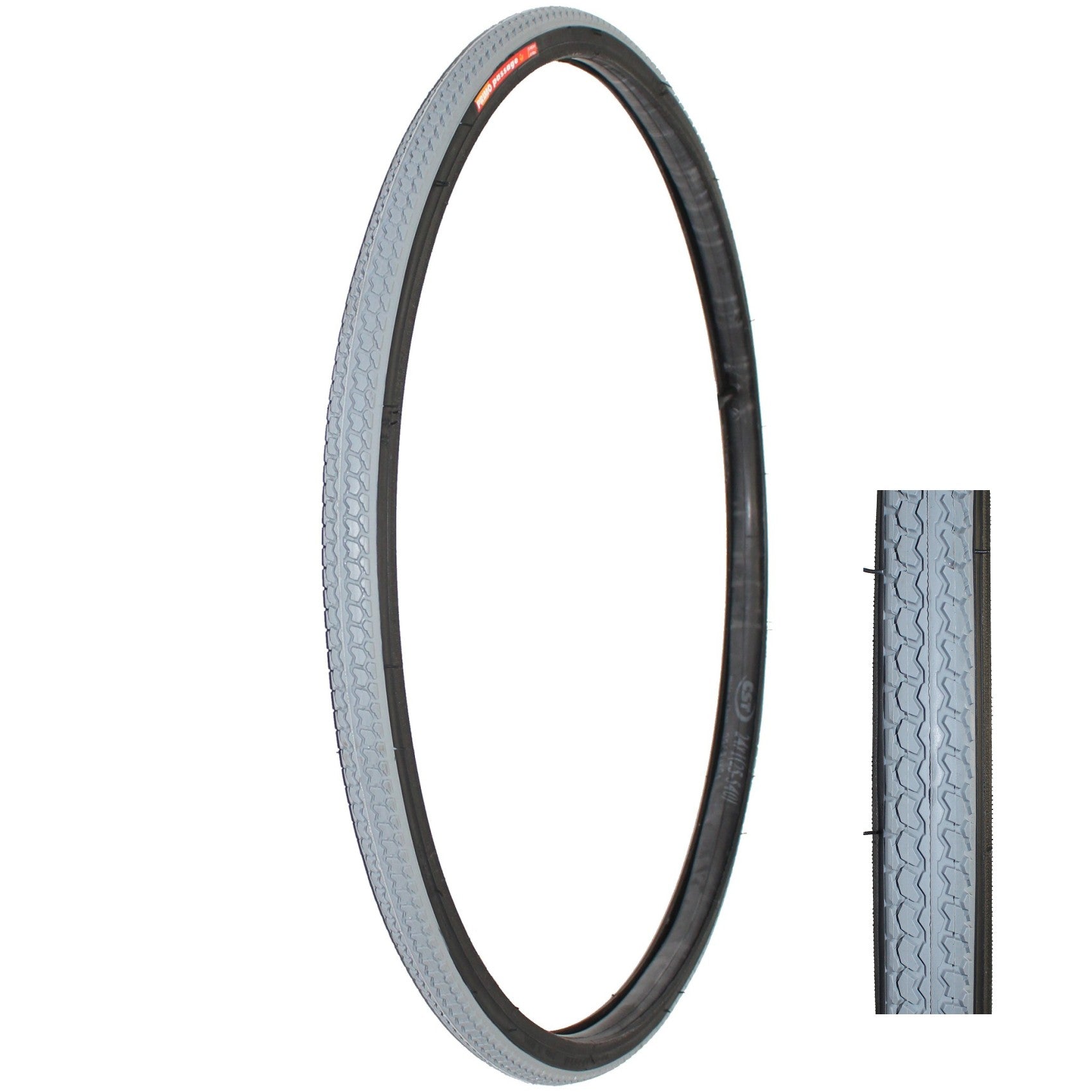 Front view of the 24 x 1 in. (25-540) Primo Passage Wheelchair Tire showing gray tread