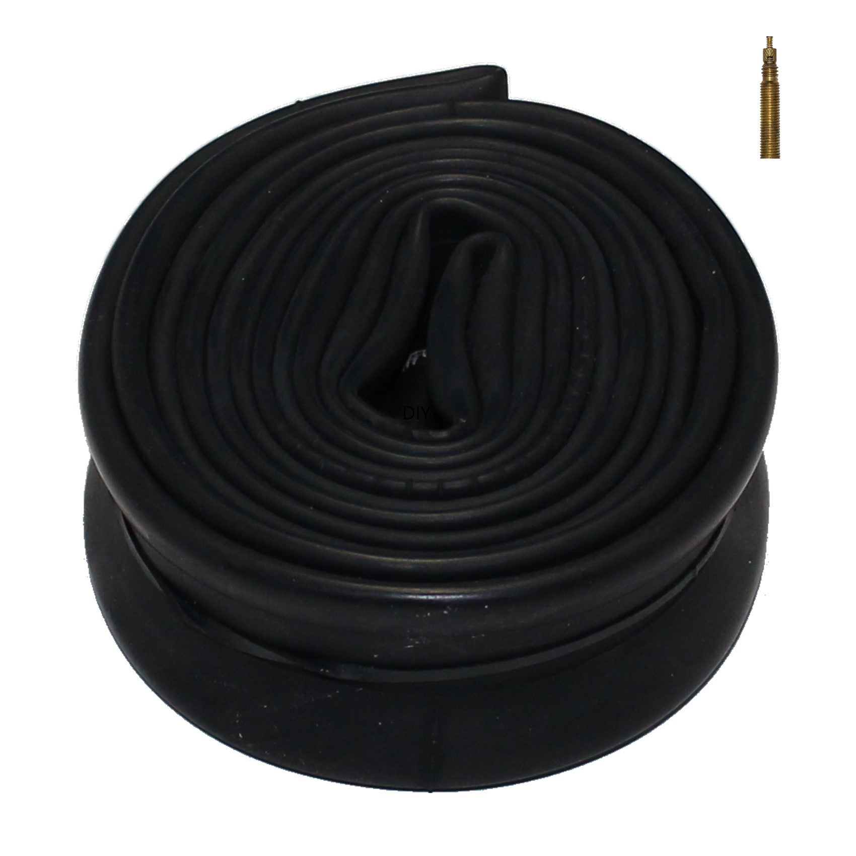 Angled view of 25-590 (26 x 1 in.) High Pressure Wheelchair Inner Tube showing presta french valve