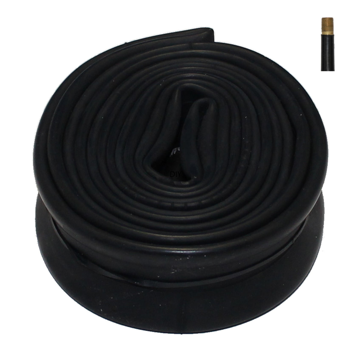 Angled view of 25-590 (26 x 1 in.) High Pressure Wheelchair Inner Tube showing straight schrader