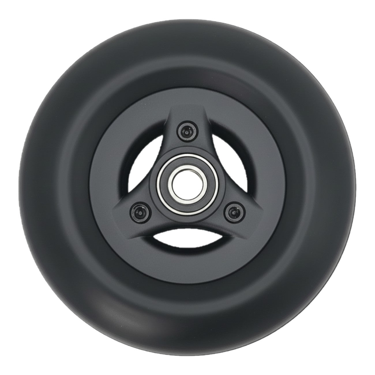 The replacement 2.50-3 (180 x 68) Caster Wheel for Permobil M1 and Permobil M3 Wheelchairs features a black solid rib tire and stylish black rim.