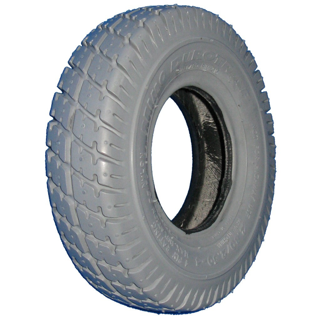Close up showing 280x250-4 Primo Durotrap Wheelchair and Scooter Tire with C-9210 tread