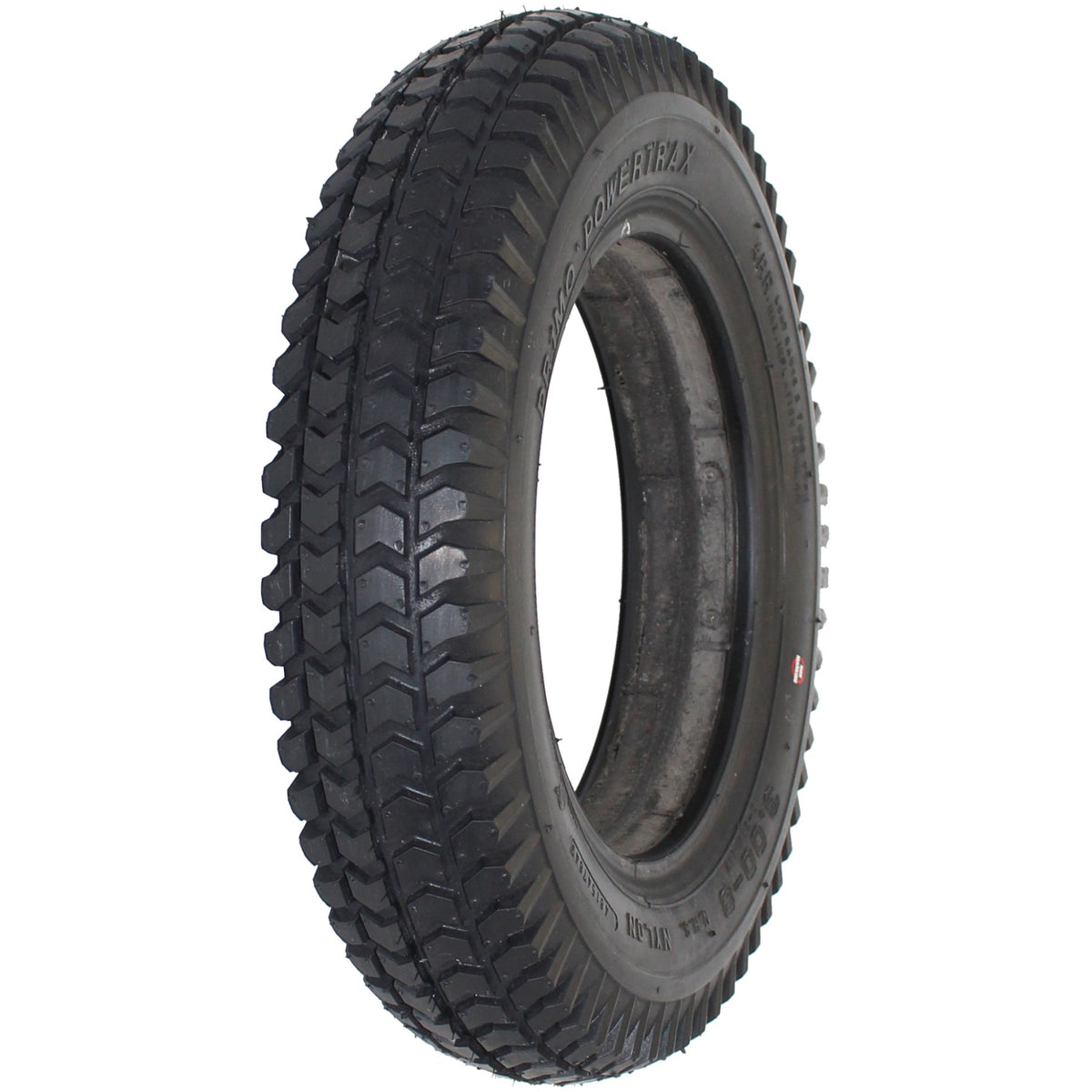 The 3.00-8 (14 x 3 in.) Black Foam Filled Wheelchair Tire for ROVI Wheelchairs fits A3 and X3 models and features a non-marking black compound with a knobby design tread.