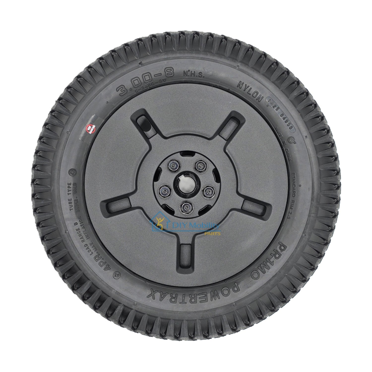 3.00-8 Pr1mo Powertrax Drive Wheel assembly for Invacare AVIVA Power Wheelchair STORM RX and FX models