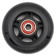 The 3 x 1 in. Anti-Tip Black Caster Wheel for Wheelchairs and Scooters features a roller blade design with black spokes and red bearing.