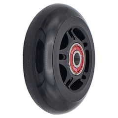 The 3 x 1 in. Anti-Tip Black Caster Wheel for Wheelchairs and Scooters features a roller blade design with black spokes and red bearing.