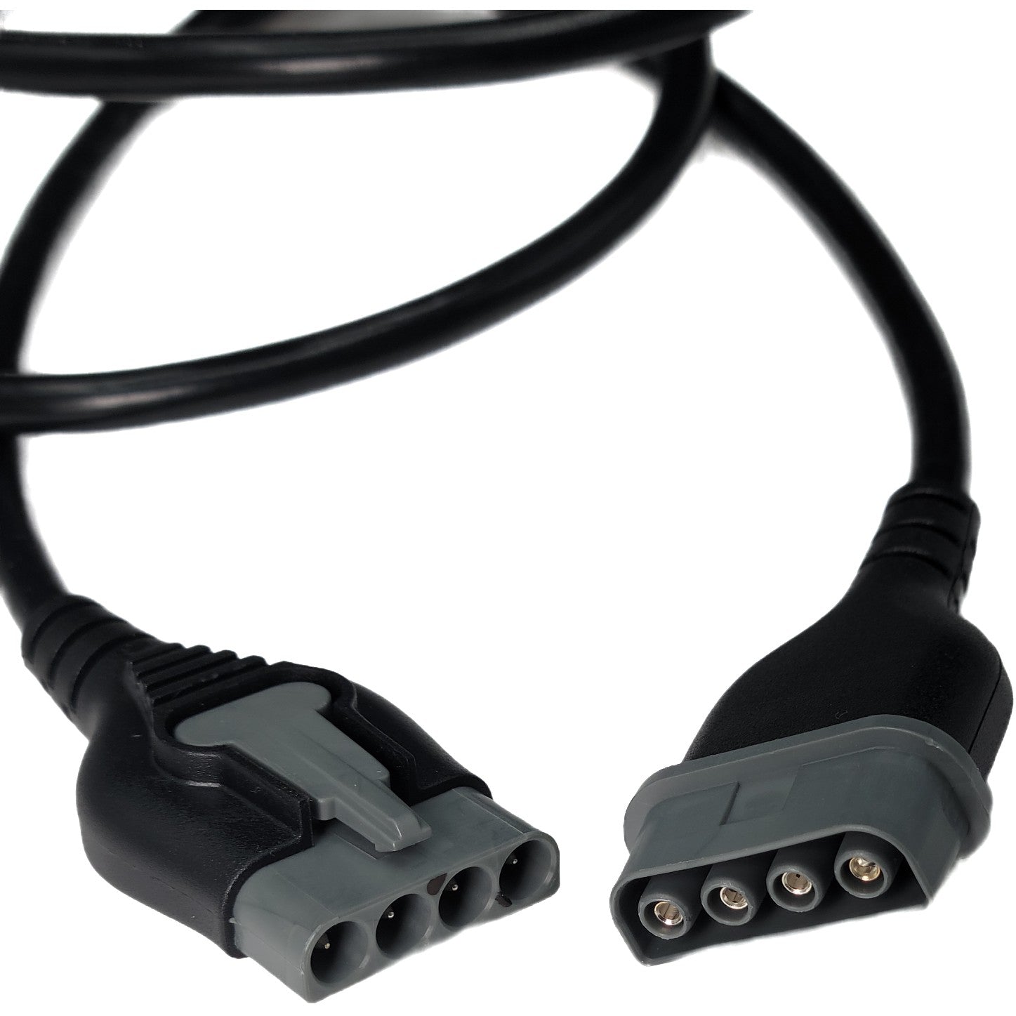 Close up view of the 40" Extension Cable for VR2 Joystick for Power Chairs showing plug and socket style connectors.