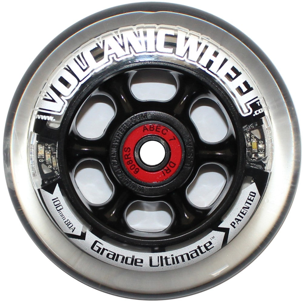 Fromt view of the 4 x 1 in. (100 mm) Volcanic Light-Up Wheelchair Caster Wheel with multicolor LEDs