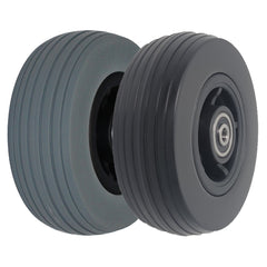 5 x 1 3/4 in. Pride Wheelchair Front Caster Assembly shown in black and gray color