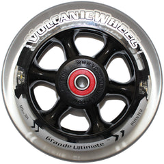Front view of 5 x 1 in. (125 mm) Volcanic Light-Up Wheelchair Caster Wheel with red, green, blue, yellow LED flashing lights