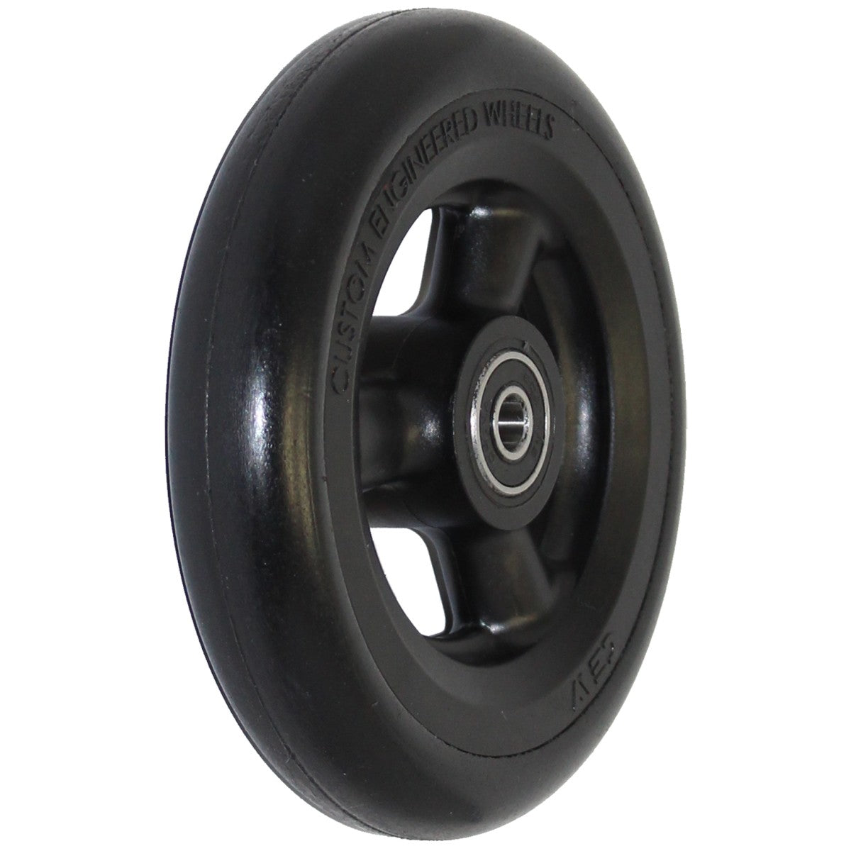 Angle view of 5 x 1 in. Shox Hollow Spoke Wheelchair Caster Wheel in black