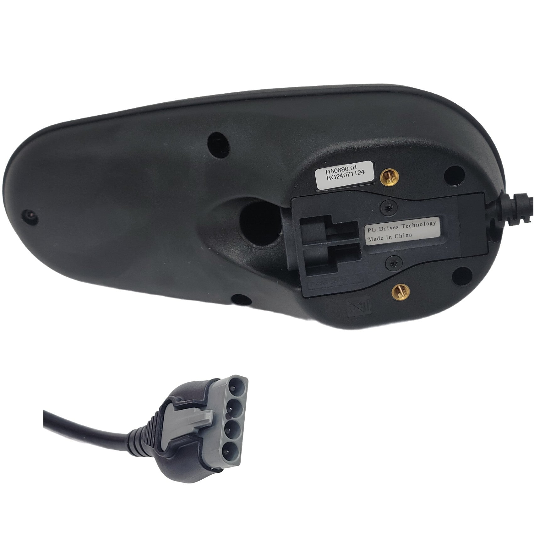Bottom view of 6 Key VR2 Joystick Controller for Power Chairs (D50680) and wheelchairs showing 4 pin connector