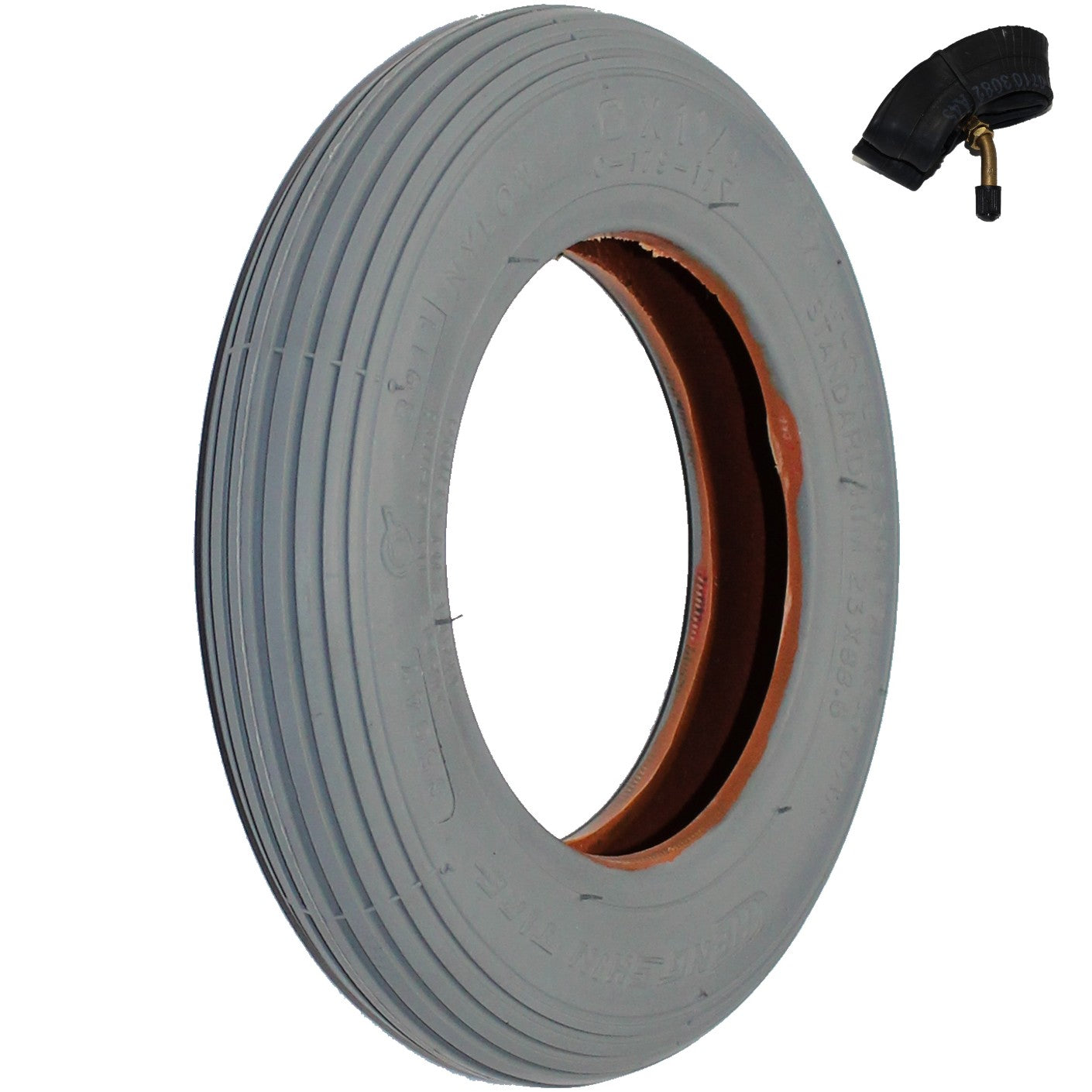 Angled view of 6 x 1 1/4 wheelchair and scooter tire with Schrader valve