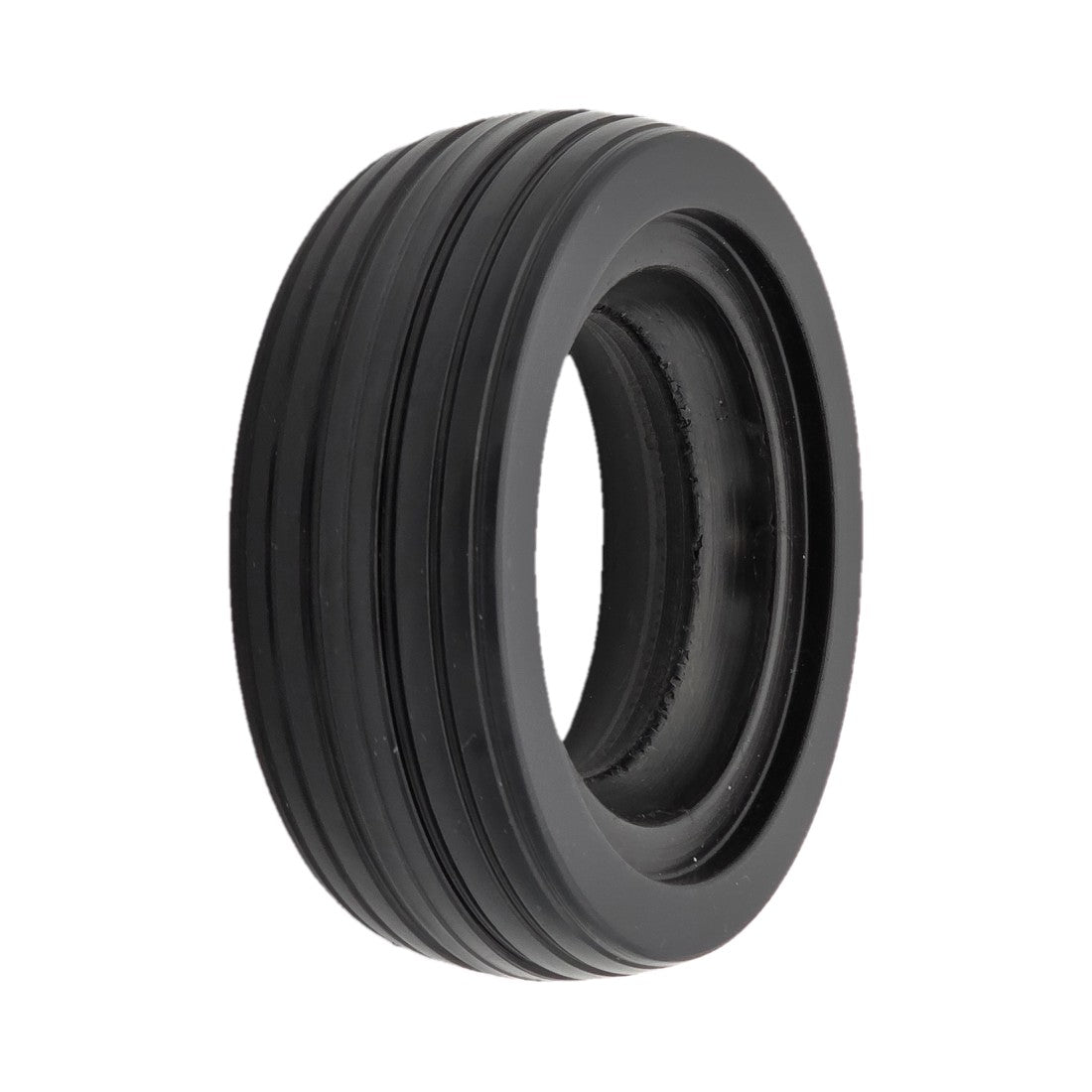 Angled view of 6 x 2 in. (150x50) Ribbed solid Urethane Wheelchair Tire for caster wheels in Black