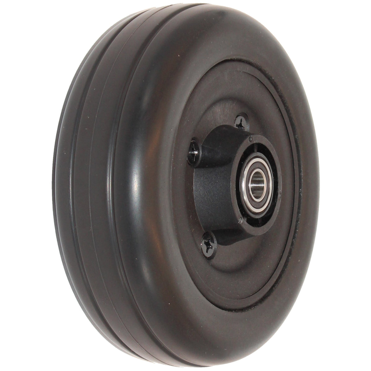 6 x 2 in. Invacare Wheelchair Replacement Caster Wheel - Angled view showing black tire and bearing