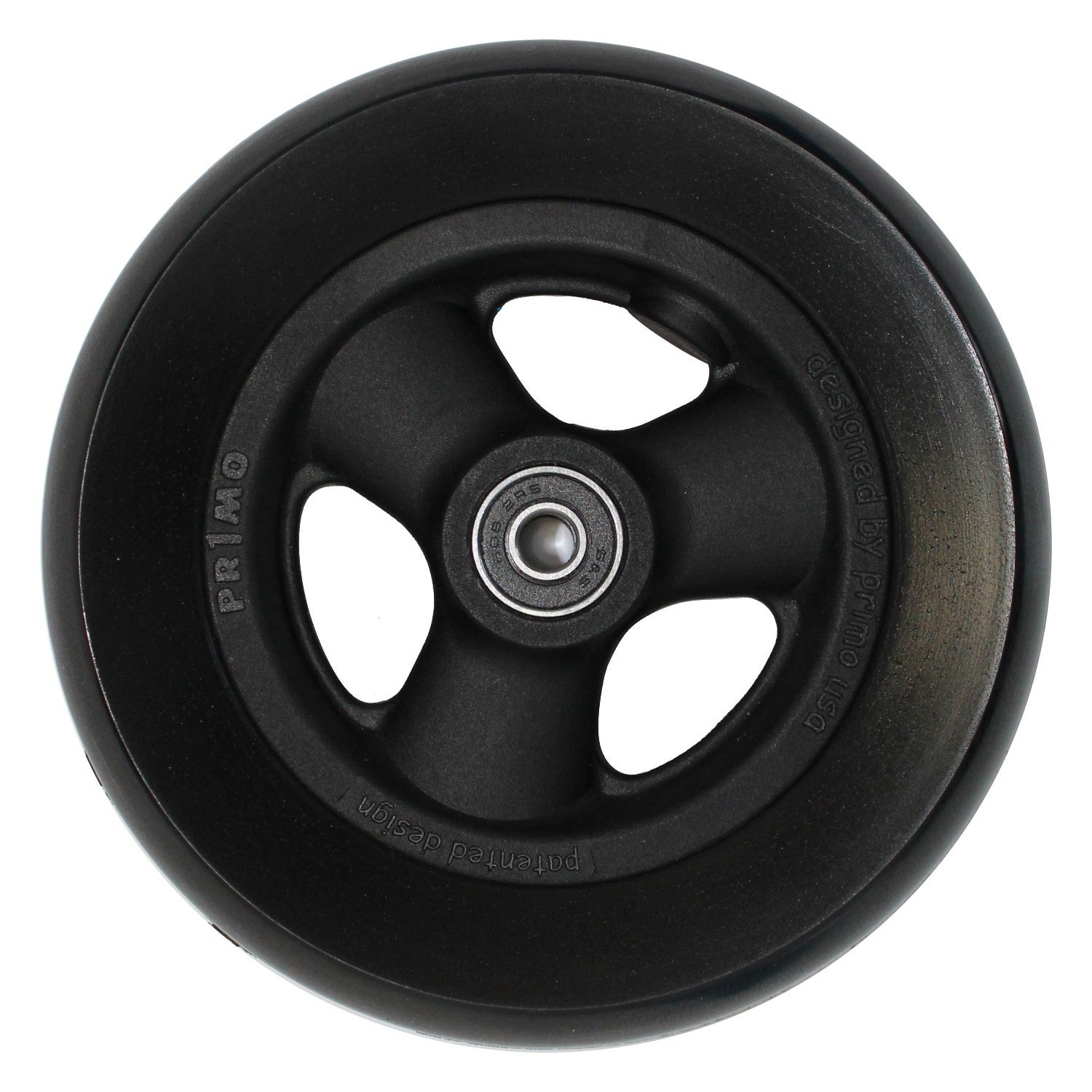 Front view of 6 x 1 1/2 in. Pr1mo Hollow Spoke Wheelchair Caster Wheel shown. Assembled ready to install