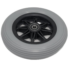 Angled view of the 6 x 1 in. Eight Spoke front Anti-Tip Caster Wheel for Pride Wheelchairs shown