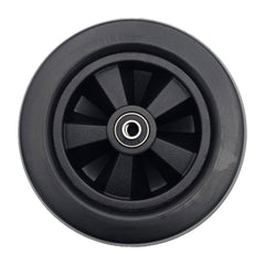 Side view of the 6 x 2 in. Black Caster Wheel Assembly for Golden Compass and Alante features a five spoke hub and multi ribbed tread for a smooth comfortable ride.