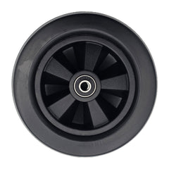 Side view of the 6 x 2 in. Black Caster Wheel Assembly for Golden Compass and Alante features a black five spoke hub and multi ribbed tread for a smooth comfortable ride. Fits front and rear caster wheels