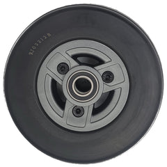 Back view of the 6x2 in. Caster Wheel assembly for the Pride Go Chair 2016 with Gray Euro hub and black tire showing bearing. Go Chair Pride WHL156205-A