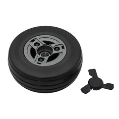 Close up view of the 6x2 in. Caster Wheel assembly for the Pride Go Chair 2016 with Gray Euro hub and black tire showing bearing. Go Chair Pride WHL156205-A