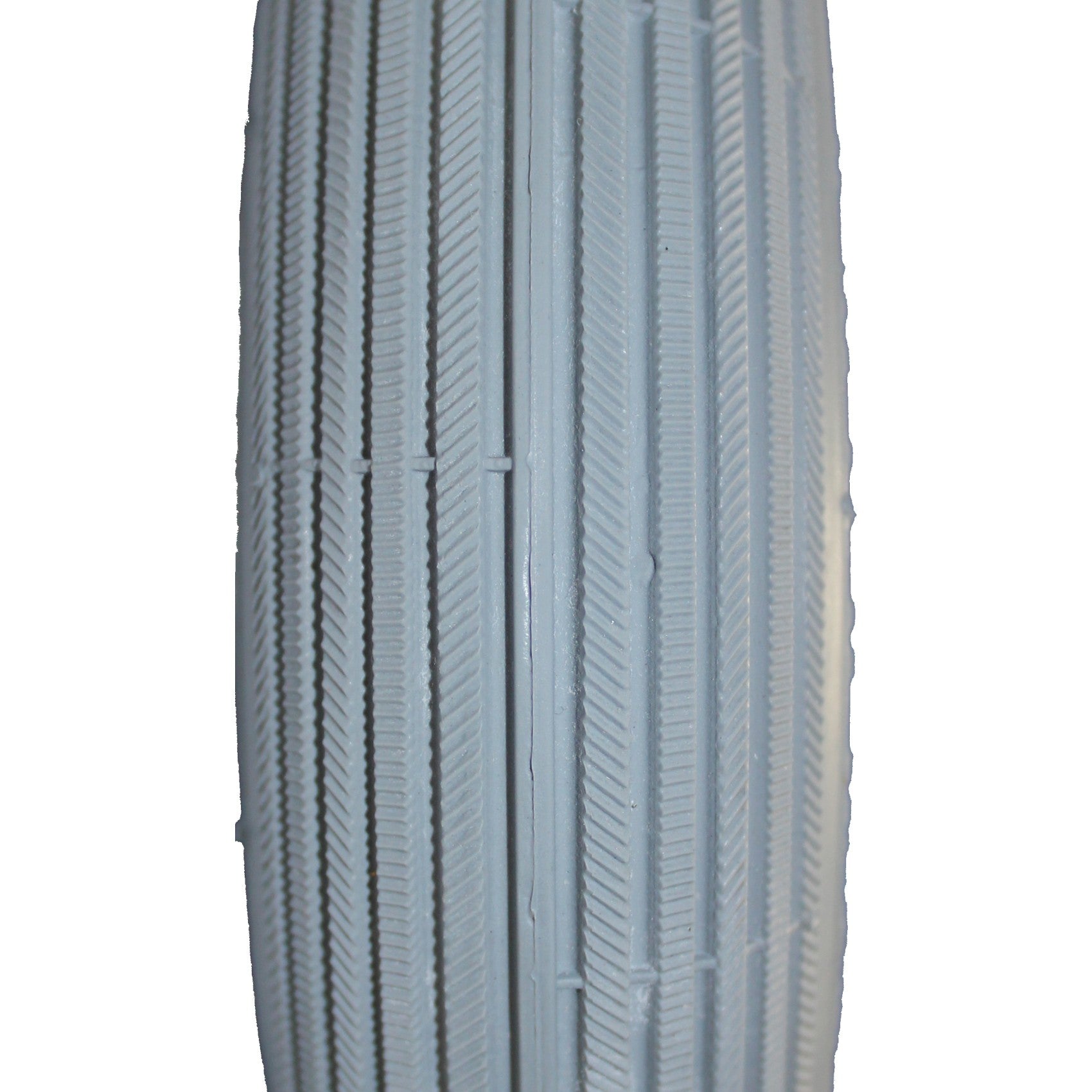 Close up view of the 7 x 1 3/4 in. Foam Filled power Wheelchair and Scooter Rib Tire showing gray ribbed tread