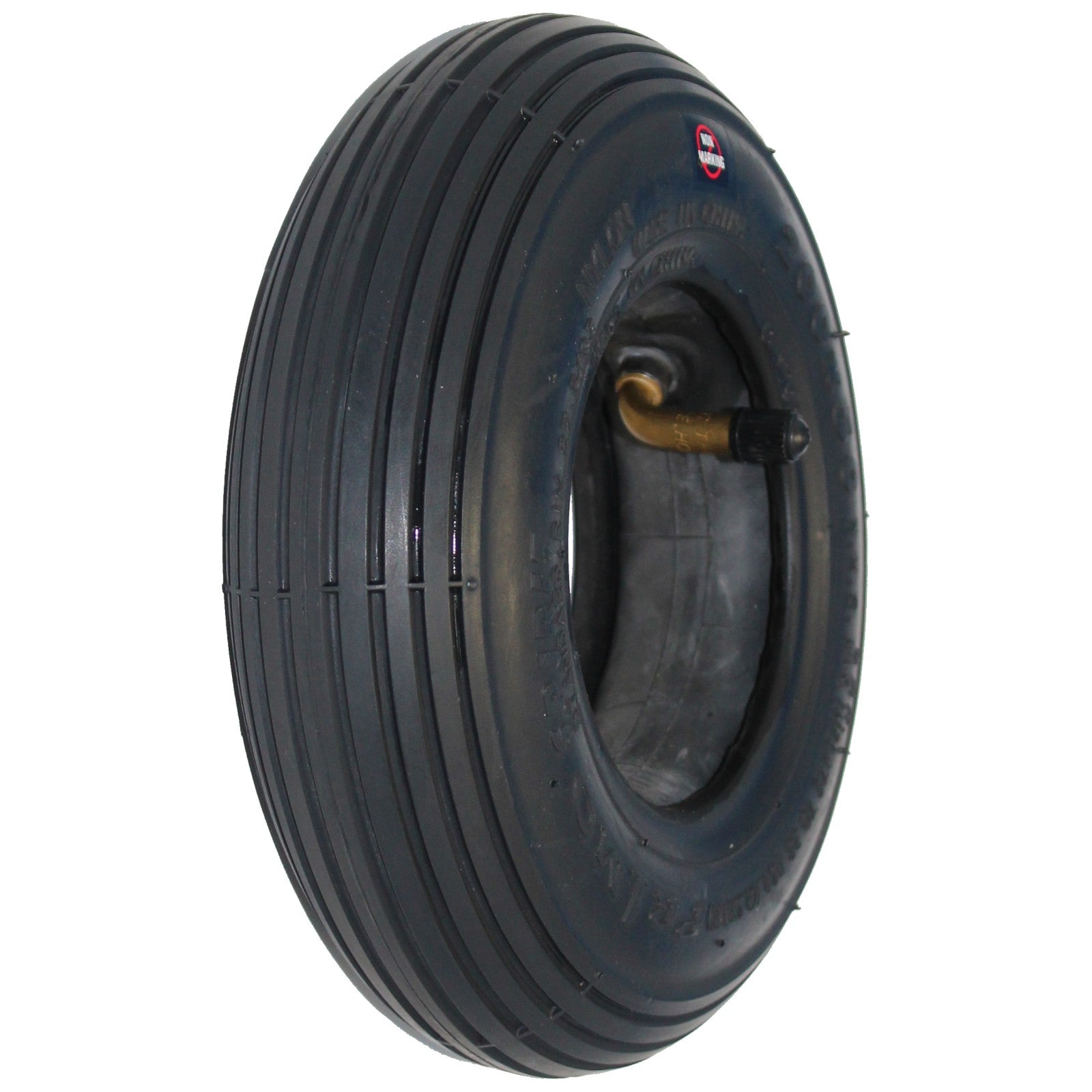 Angled view of the 8 x 2 in. (200 x 50) Primo Powertrax pneumatic wheelchair and scooter tire shown in black