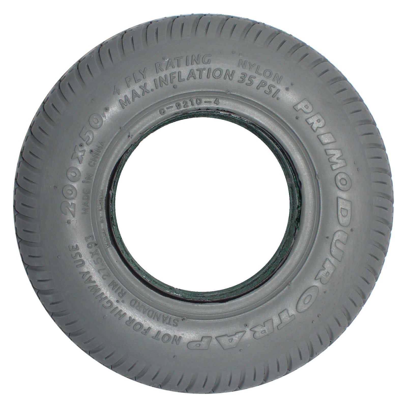 8 x 2 in. (200x50) Primo Durotrap Foam Filled Wheelchair and Scooter Tire scooter tire side view showing C-9210 tread in gray
