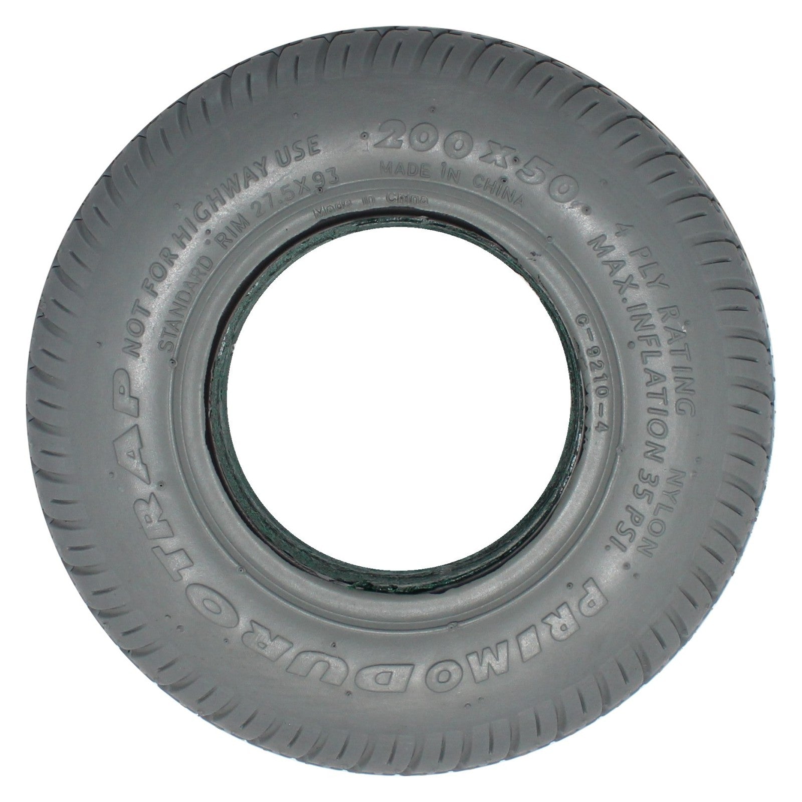 8 x 2 in. (200x50) Primo Durotrap Foam Filled Wheelchair and Scooter Tire scooter tire side view showing C-9210 tread in gray