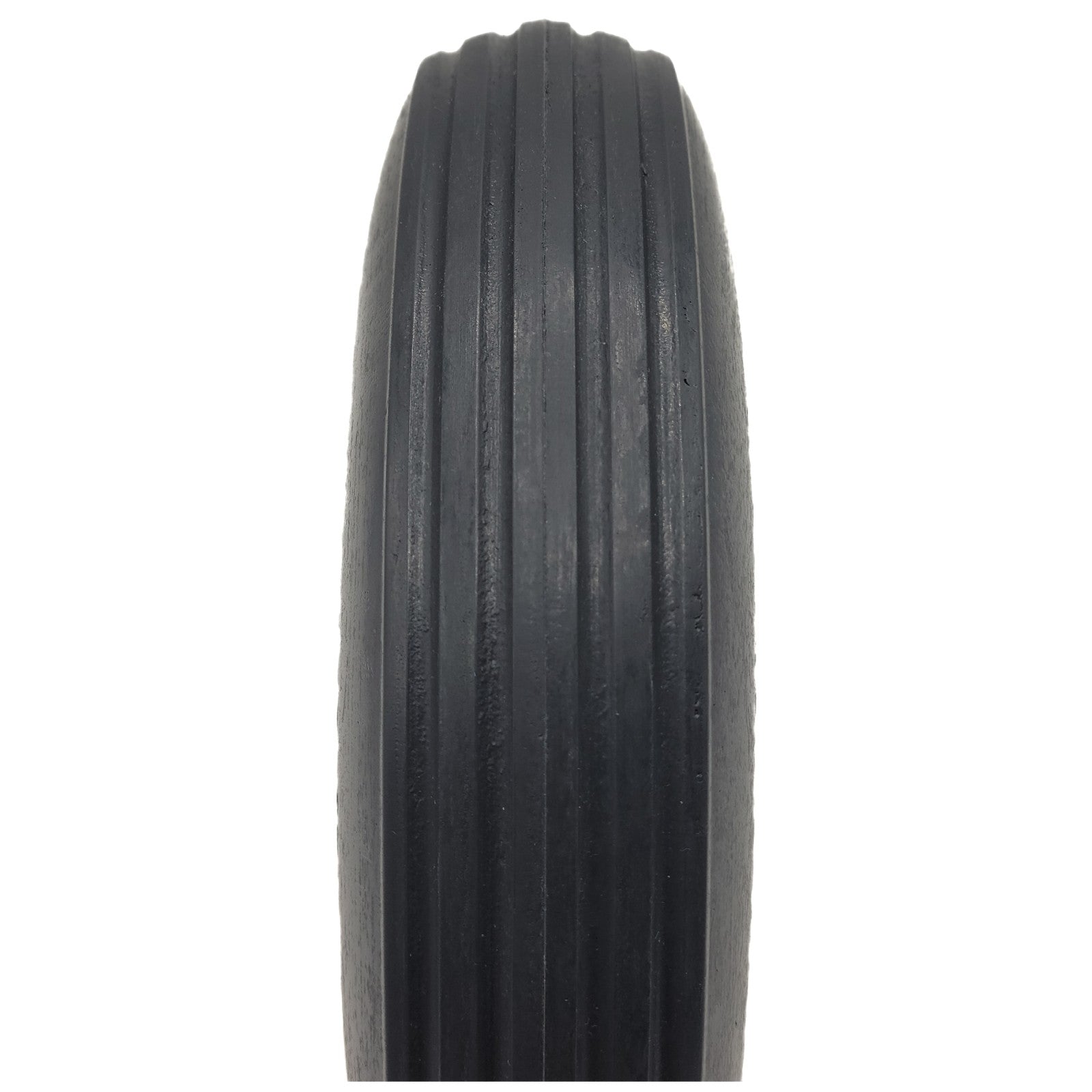 Close up view of 8 x 2 in. (200 x 50) Multi Rib Black Urethane Wheelchair Tire showing black ribbed tread