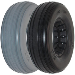 The 8 x 2 1/4 in. (200 x 80) Multi Rib Urethane Wheelchair Tire features a multi rib tread in gray and black