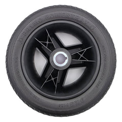 Back view of the 9x3 Pr1mo Powertrax Drive Wheel for Pride Go Chair Med Power Chair features an assembled black tire and 3 spoke rim for easy install.