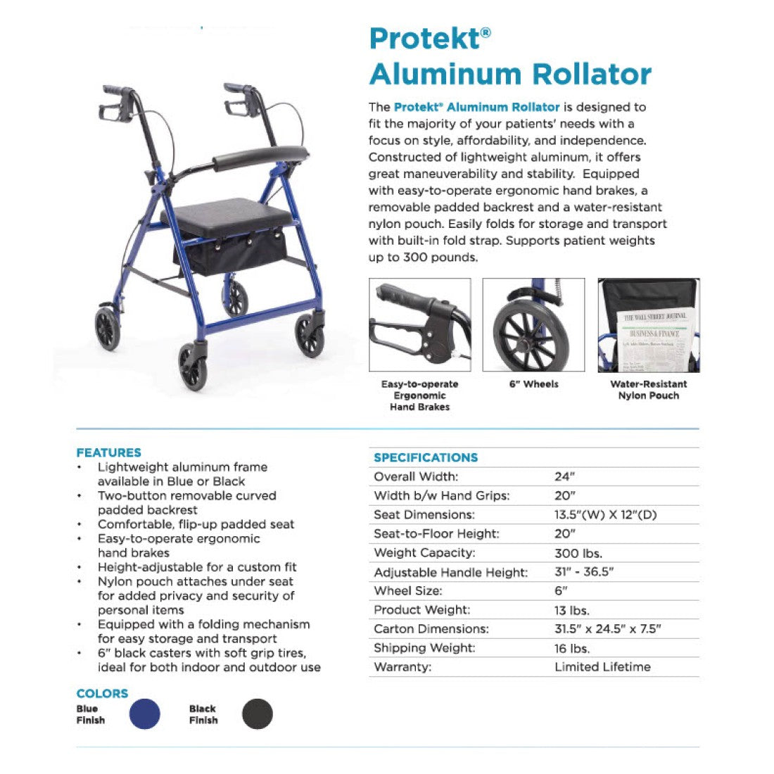 Lightweight Aluminum Rollator - 300 lbs