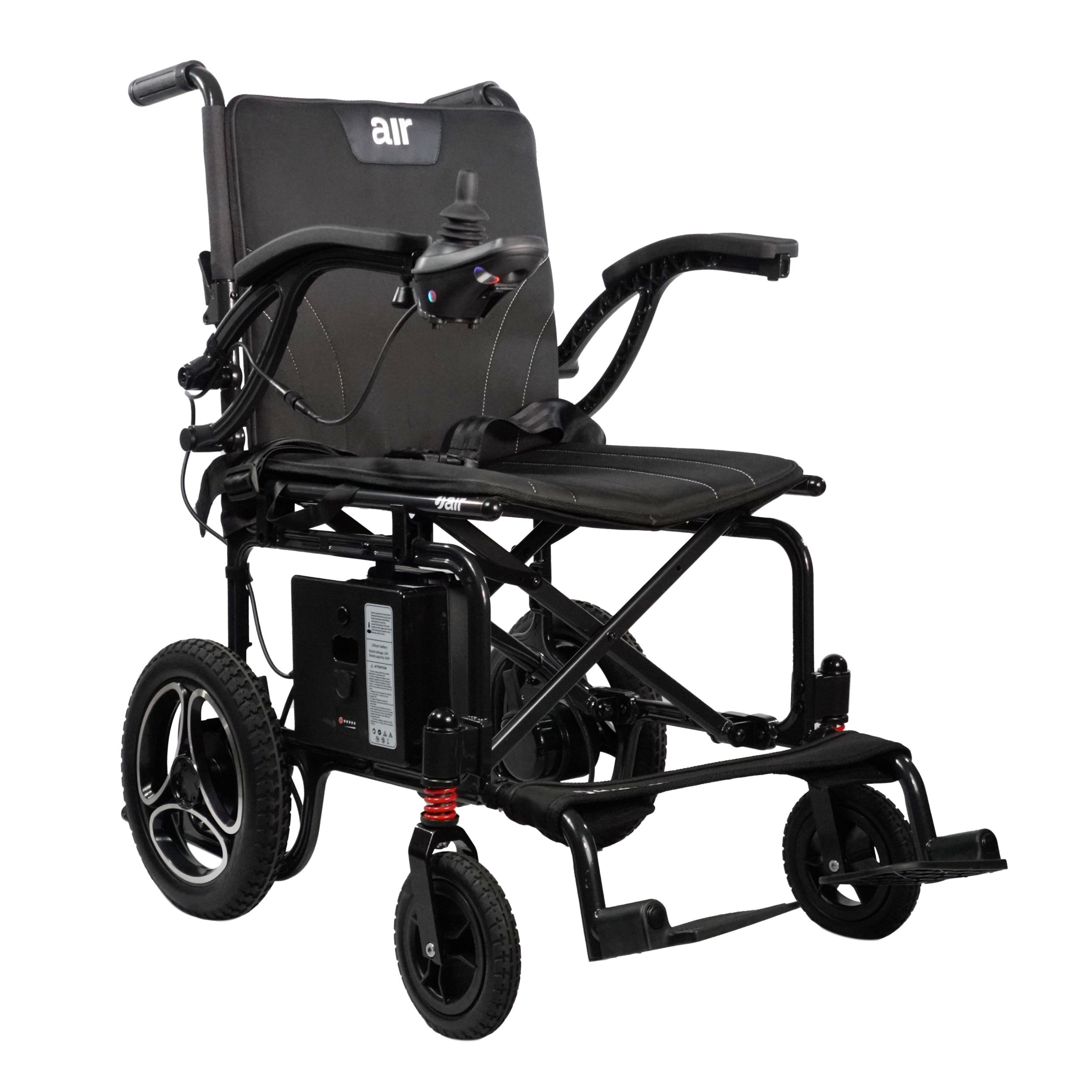 Experience unmatched freedom with the Air 2026 Lightweight Folding Power Chair by Journey Health. Redesigned with larger wheels, powerful brushless motors, and foldable for easier transport. Shown in black