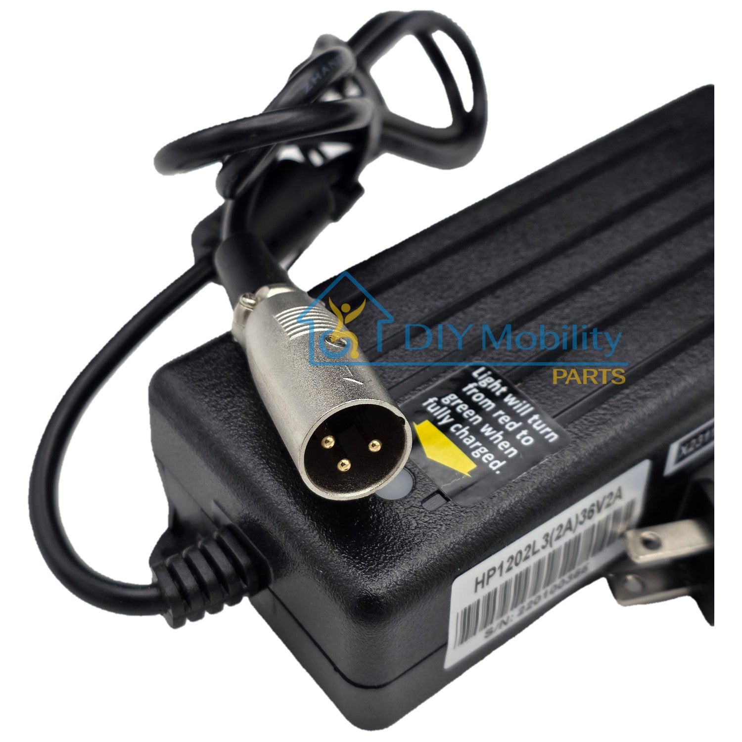 Close up view of the replacement Battery Charger for Journey Zinger Power Chairs features a portable small design for charging anywhere. HP1202L3(2A)36V2A