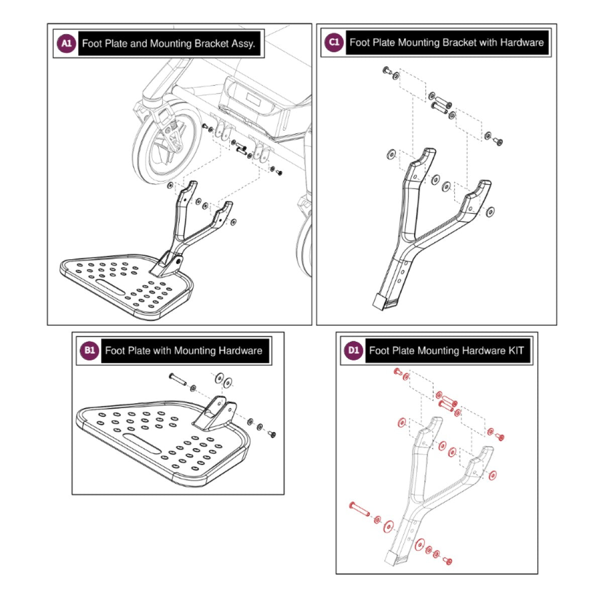 MEC2400320 - Footplate Mounting Bracket With Hardware for Pride Mobility Jazzy Ultra Light Power Chair
