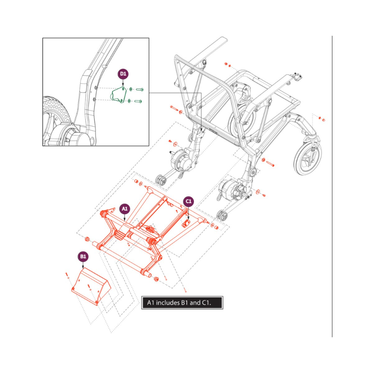 MEC2400405 - Folded Latch Assembly for Pride Mobility Jazzy Ultra Light Power Chair