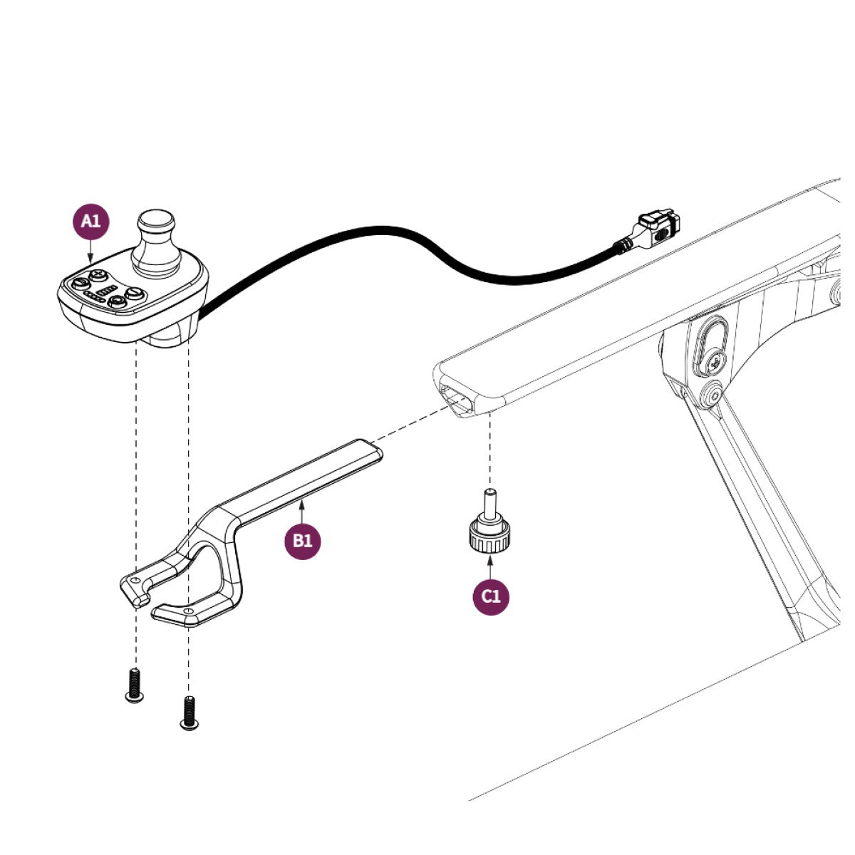 The Thumb Screw, M6X1, Joystick Lock from Pride Mobility. Part of the Joystick Assembly for the Pride Mobility Jazzy Ultra Light portable, carbon-fiber folding power wheelchair.