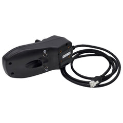 Bottom view of the 6 Key Q-Logic NE+ Joystick For Pride Quantum Power Wheelchairs showing charger port and Pride Part Number CTLDC1560