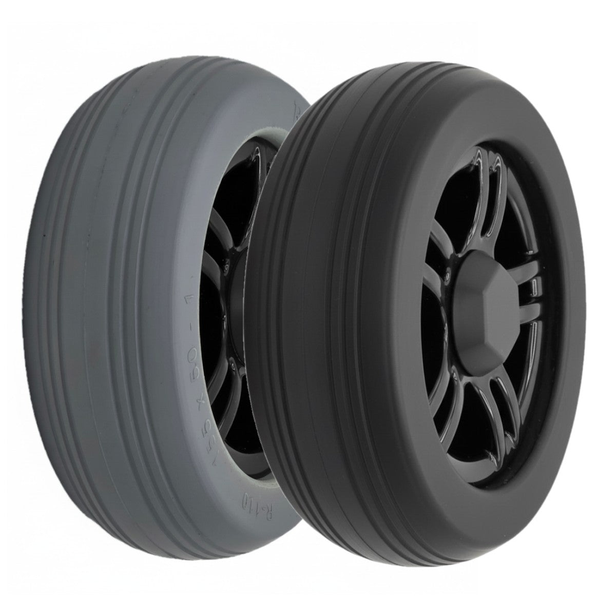 The replacement 6 in. Caster Wheel for ROVI X3 and ROVI A3 Power Wheelchairs availability in black and gray