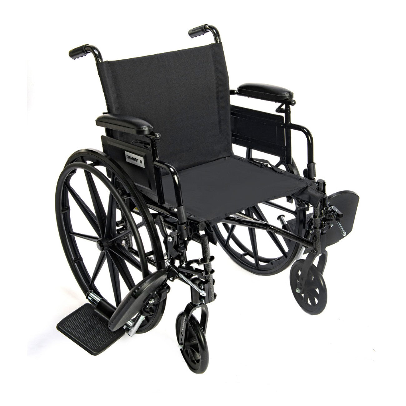 Chariot IV ultra lightweight aluminum Wheelchair with premium nylon seat, 300 lb capacity shown with swing away legrests