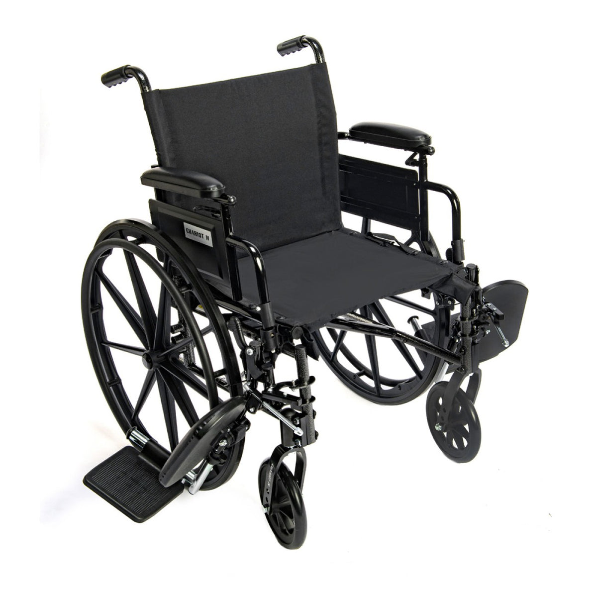 Chariot IV ultra lightweight aluminum Wheelchair with premium nylon seat, 300 lb capacity shown with swing away legrests