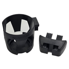 Front view of the Cup Holder for Quantum Power Chairs with Tru-Balance 3 (TB3) Seating allows you to easily carry a beverage on many Quantum electric wheelchairs.