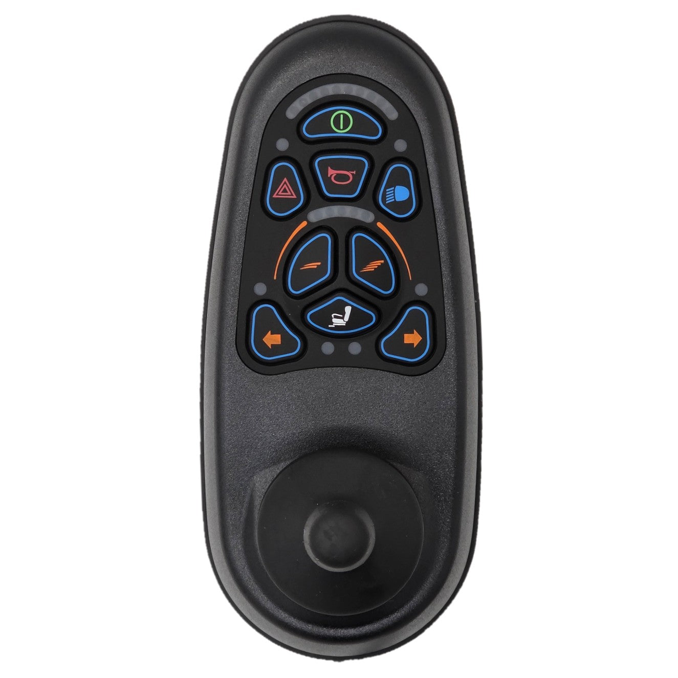 The 9 Key VR2 Joystick Controller for Power Wheelchairs (PG Drives D50871) with display, charger port, speed control, and horn. PG Drives D50871.01 replacement for Pride CTLDC1505.