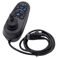The 9 Key VR2 Joystick Controller for Power Wheelchairs (PG Drives D50871) with display, charger port, speed control, and horn. PG Drives D50871.01 replacement for Pride CTLDC1505.